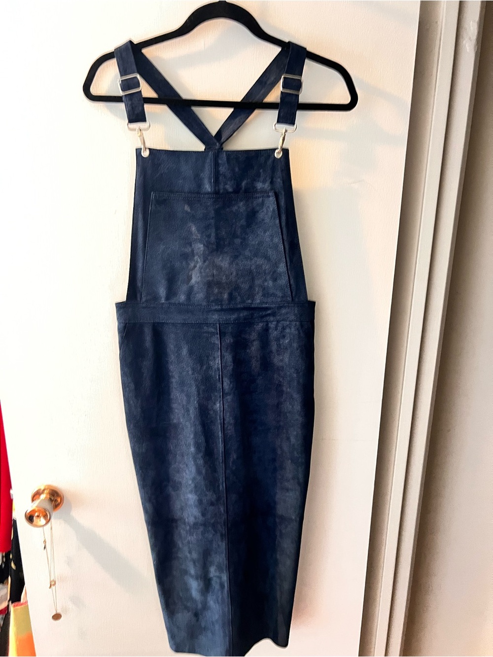Navy Leather Dress with Dungaree style Straps by Warehouse (UK Brand)